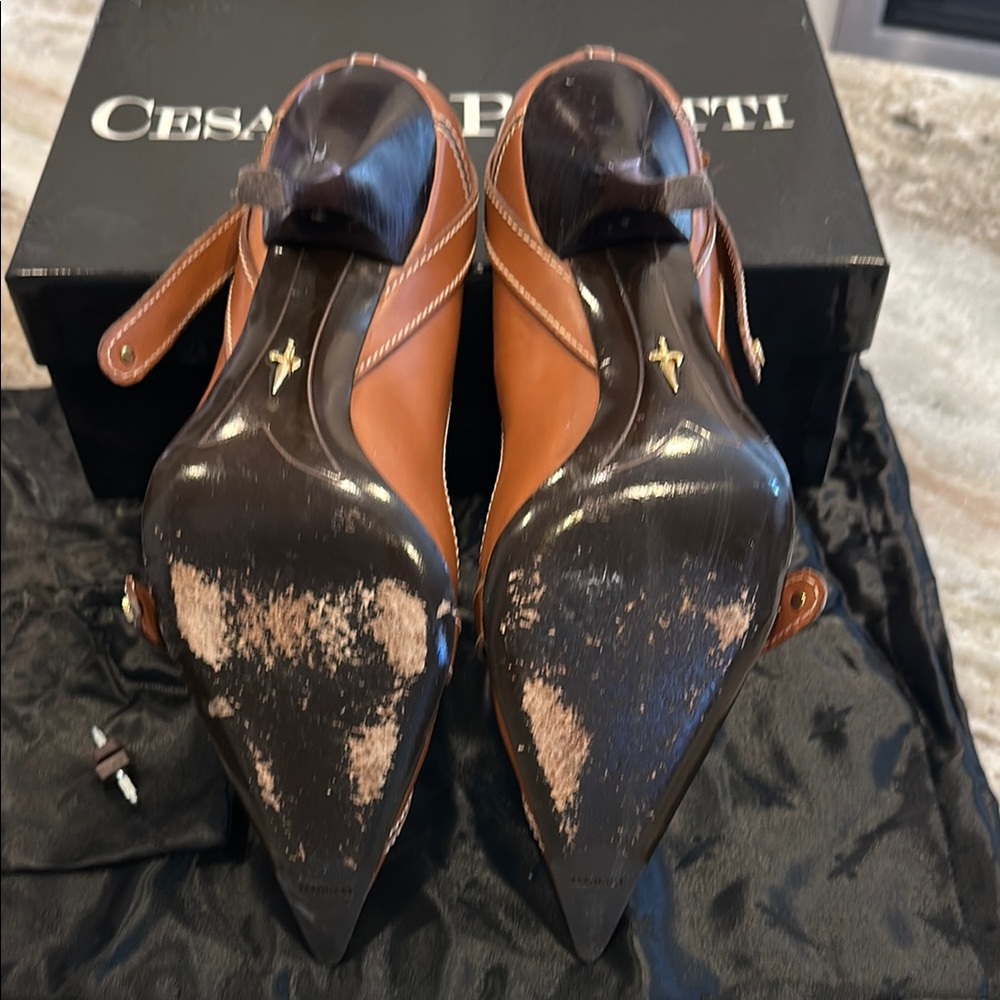 Vintage Y2K Cesare Paciotti Pointed Toe Pumps–Size 8–Brown Leather – Orig. Box - Picture 7 of 9